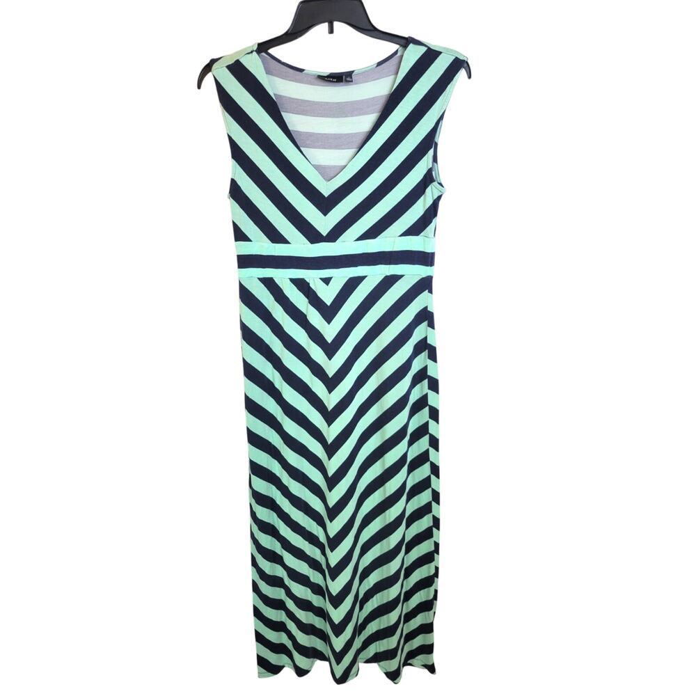 Apt 9 90s Y2K Maxi Dress Green Blue Striped V-Neck Sleeveless Women's Size Large